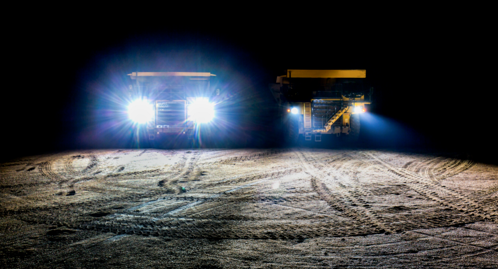 mining equipment with lighting and warnings